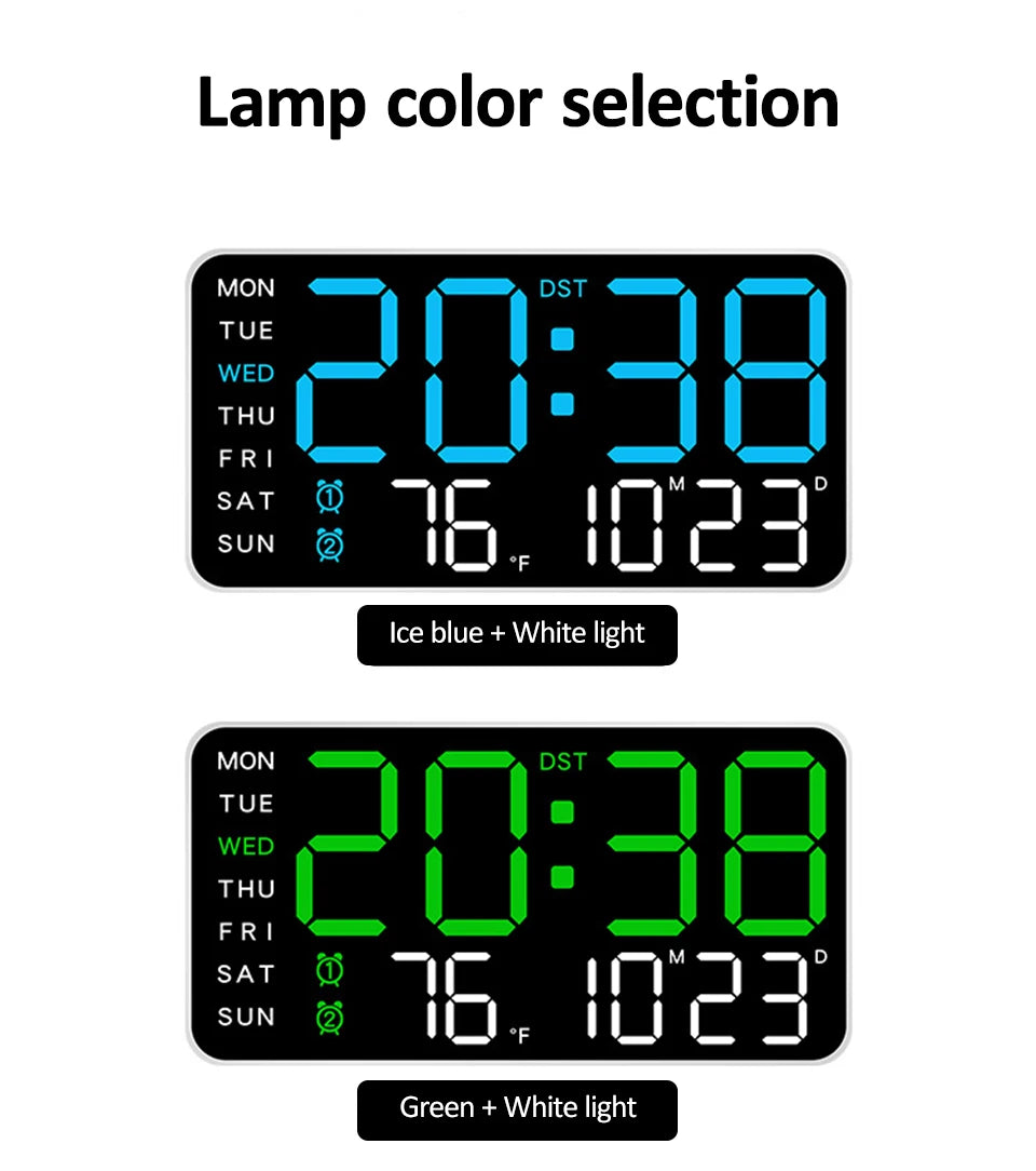 Large Digital Wall Clock Temp Date Week Display Remote Control USB