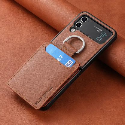 multifunction Card Slot Lychee leather Phone Case for Samsung Z Flip 6 5 4 3