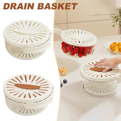 Fruit Drain Basket with Lid Vegetable Washing Bowl Foldable