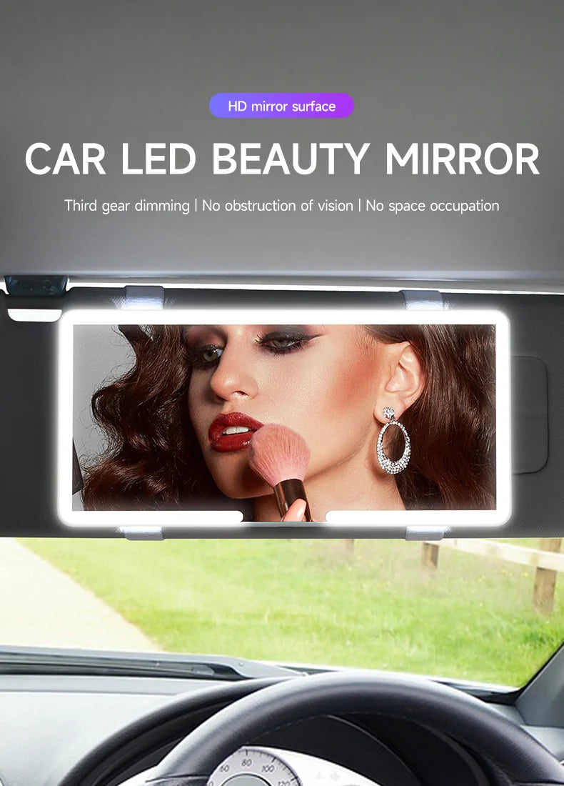 Car Sun Visor Makeup Mirror LED Light Touch Screen Adjustable Brightness Auto