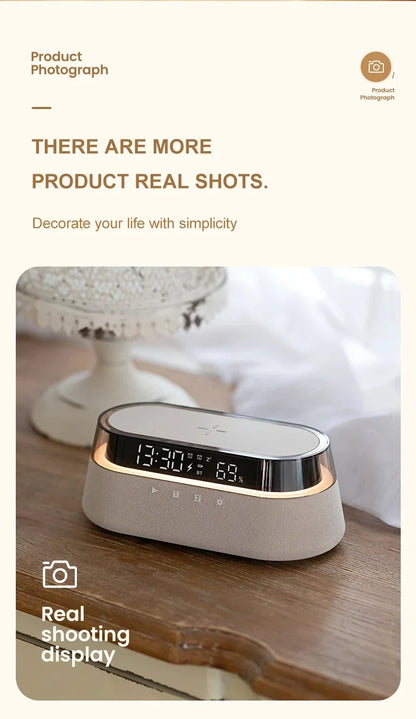 6-in-1 Smart Alarm Clock - 15W Wireless Charger, Bluetooth Speaker....