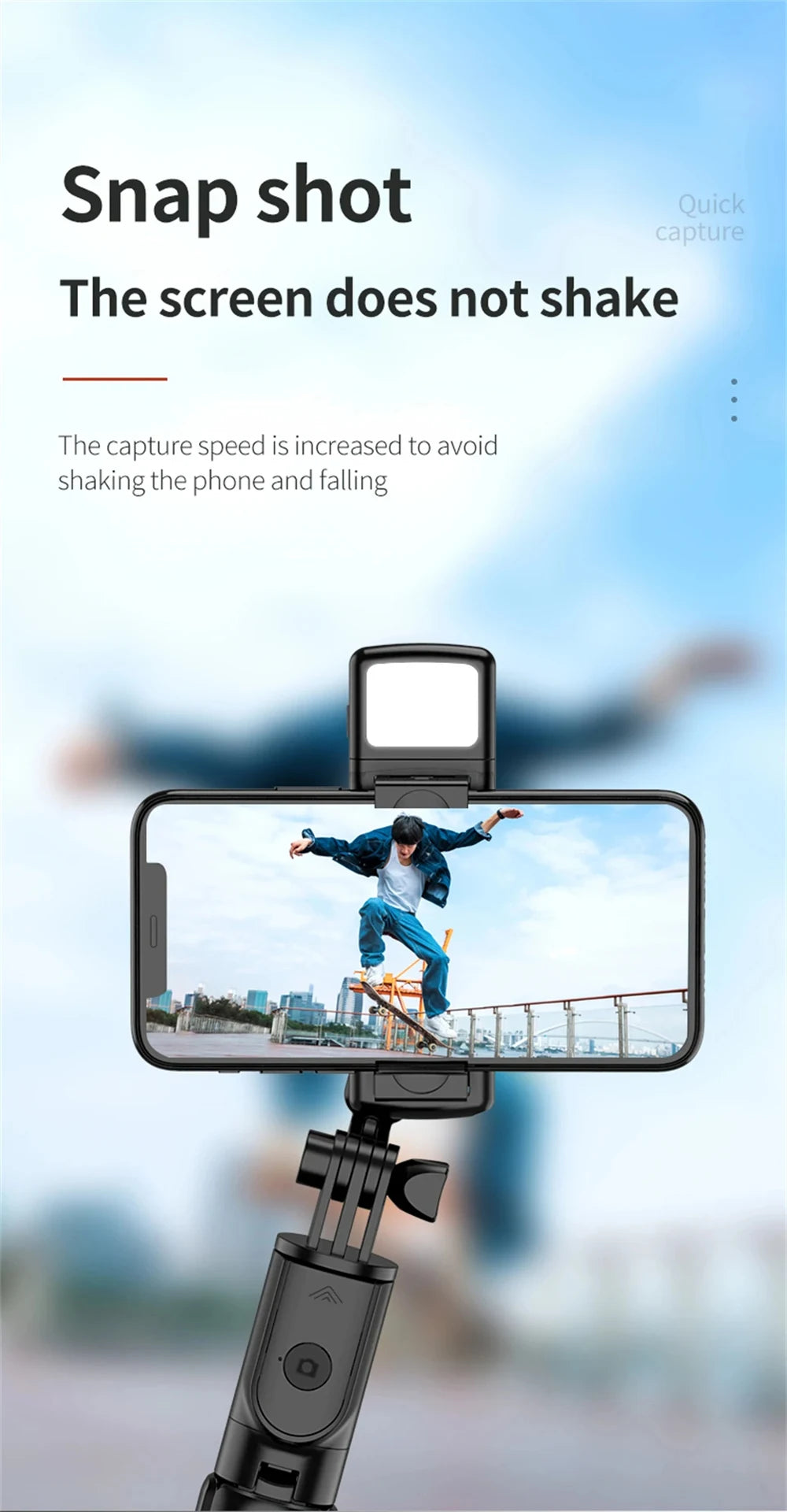 Trípode extensible 3 en 1 con Bluetooth, palo selfi con control remoto y luz de relleno portátil y plegable