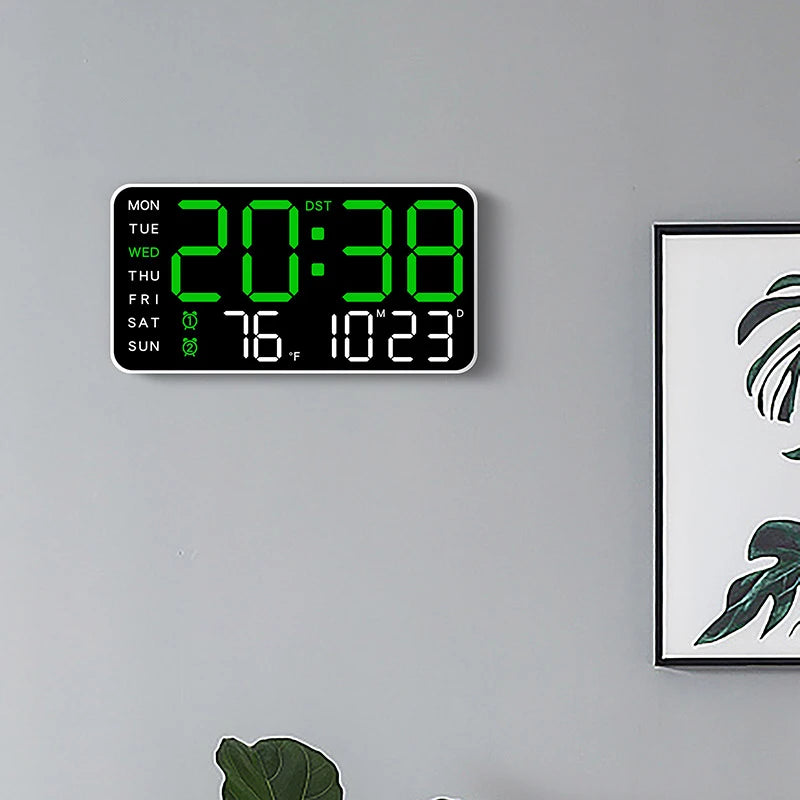 Large Digital Wall Clock Temp Date Week Display Remote Control USB