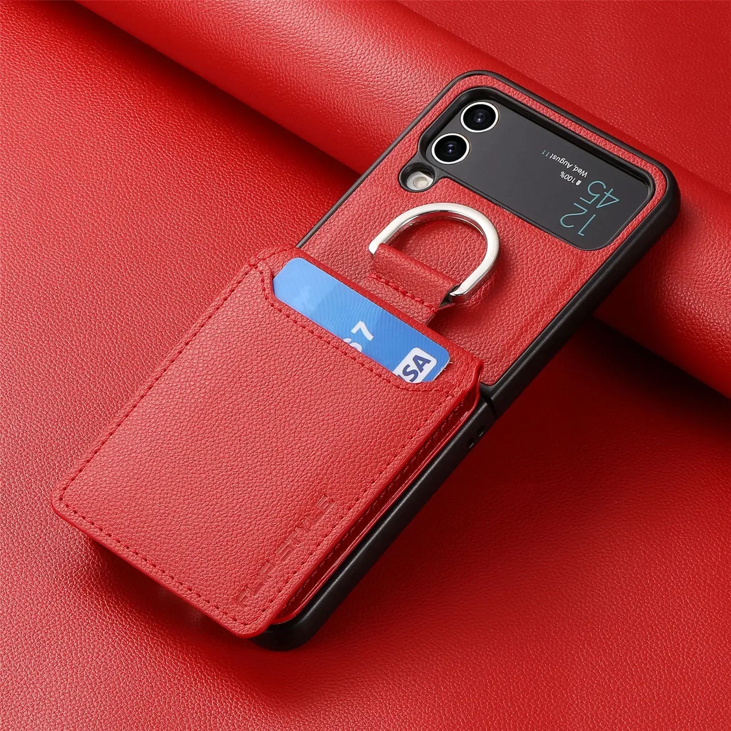multifunction Card Slot Lychee leather Phone Case for Samsung Z Flip 6 5 4 3