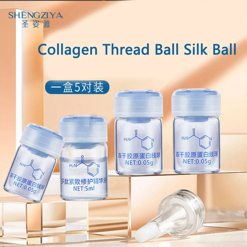 Sérum facial coreano com colagénio hidrolisado em forma de fios, hidratante, lifting e refirmante, para o cuidado da pele e redução de linhas finas.