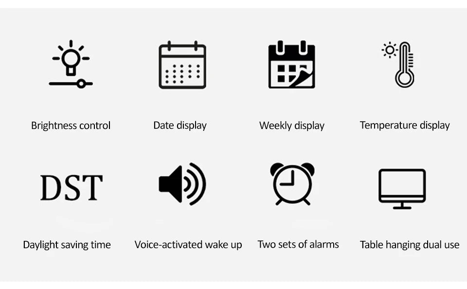 Large Digital Wall Clock Temp Date Week Display Remote Control USB
