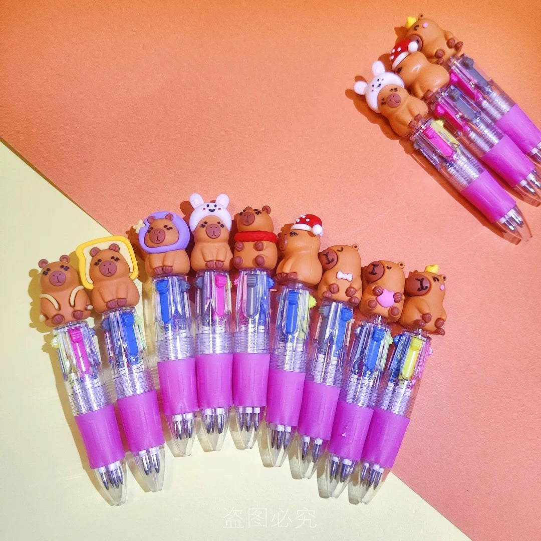 10Pcs/Lot Kawaii Capybara Mini 4 Colors Ballpoint Pens