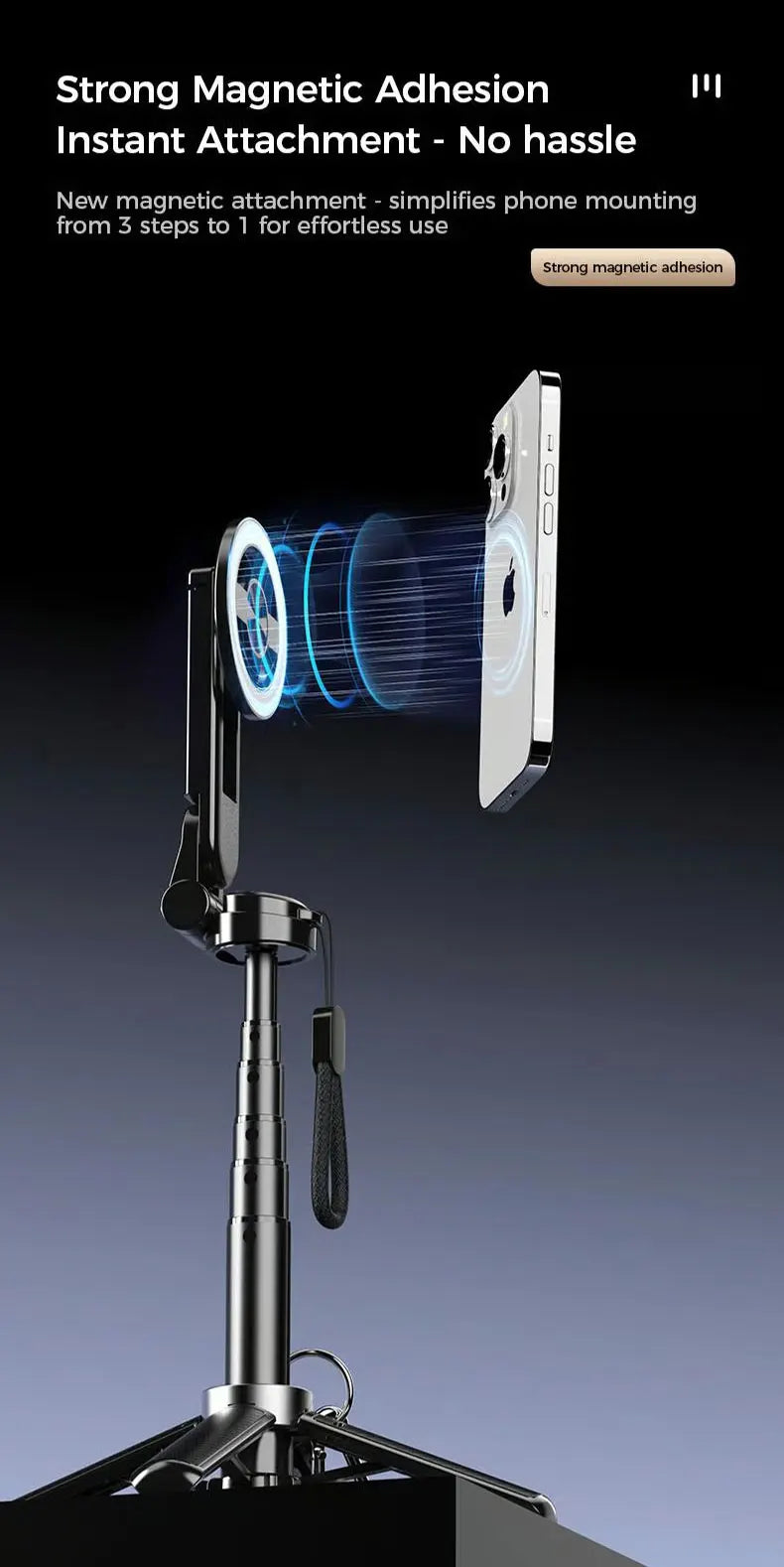 4-in-1 Multifunctional Magnetic mini Selfie Stick with 360° Rotation Wireless Bluetooth