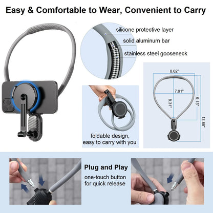 Suporte magnético para telefone POV com suporte para pescoço para gravação de vídeo