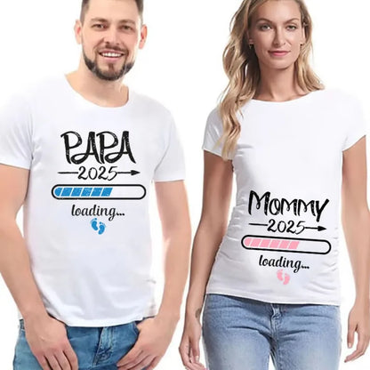 2025 New Cute Dad +Mom+ Baby Printed Couple Maternity T-Shirt Pregnancy