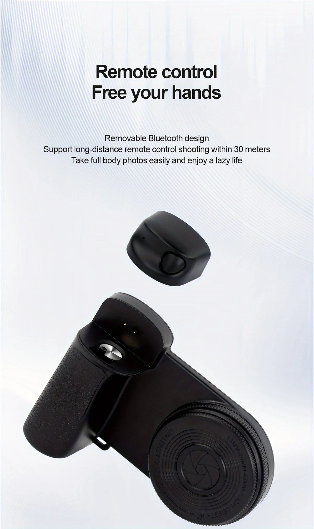 Empuñadura magnética para smartphone con control remoto Bluetooth desmontable de 30 m con luz de relleno, mango para selfis antivibración, soporte para fotos