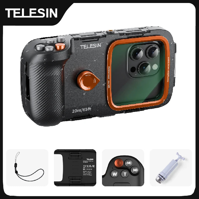 Carcasa Impermeable TELESIN para Teléfono de Buceo, Soporte Universal para Teléfono con Empuñadura
