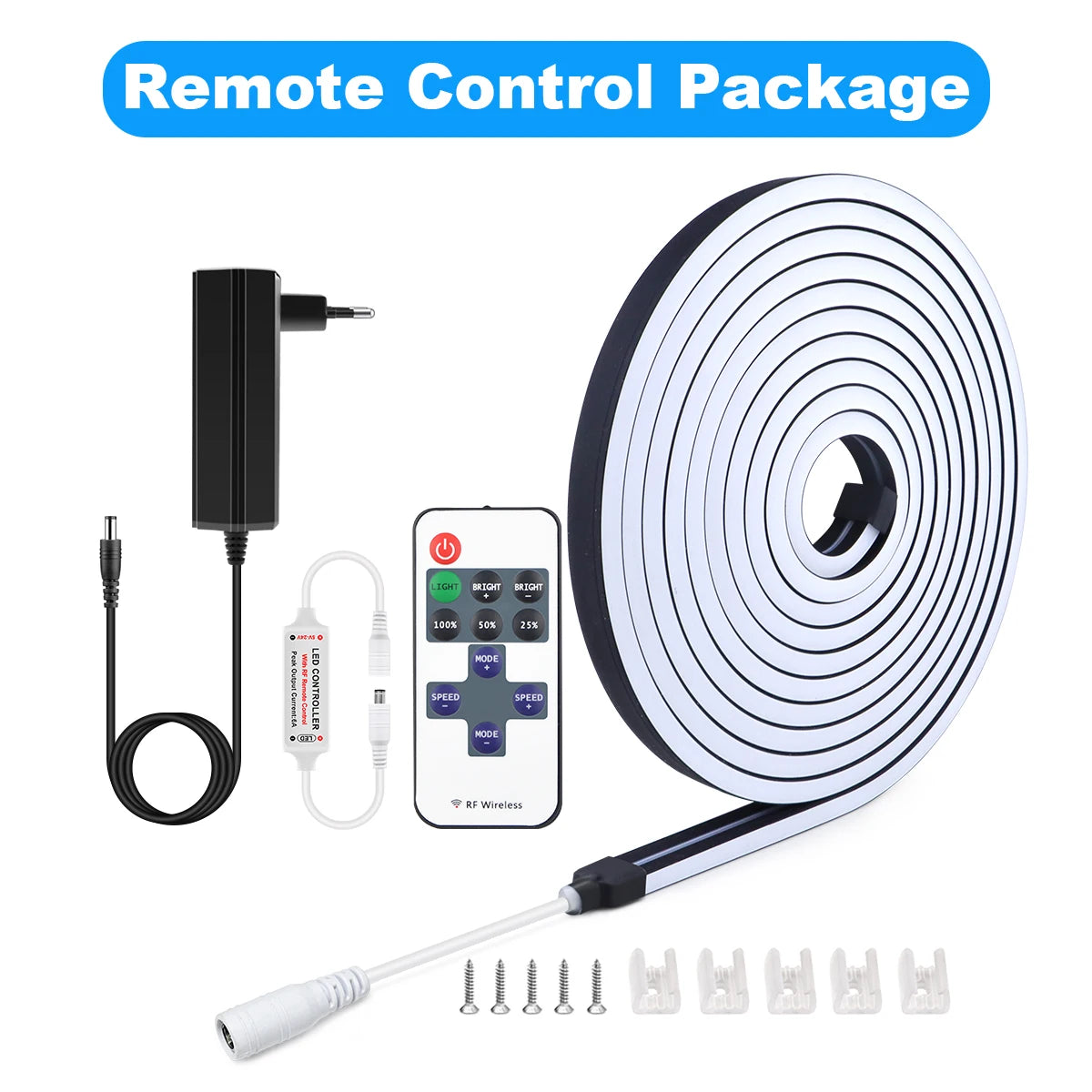 Black Silicone Tube Neon Light LED Strip with RF Remote Control/Sweep Motion/Touch Sensor