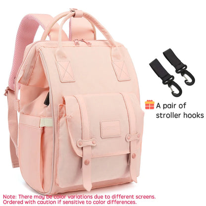 PANGDUBE Baby Nappy Bag with 2pcs Stroller Hooks Mummy Bag Backpack Waterproof
