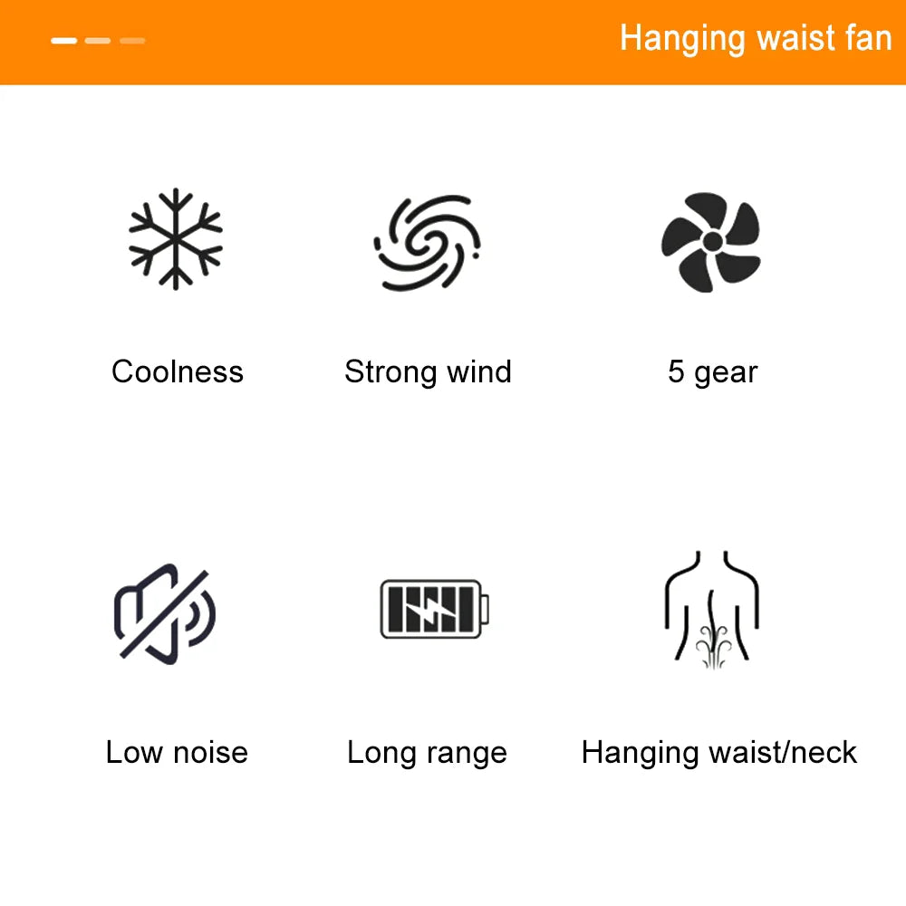 Waist Fan Portable Hanging Neck Waist Clip Fan Wearable Shirt Fan