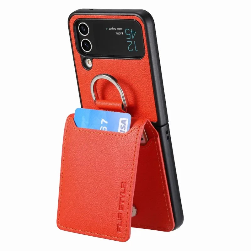 multifunction Card Slot Lychee leather Phone Case for Samsung Z Flip 6 5 4 3