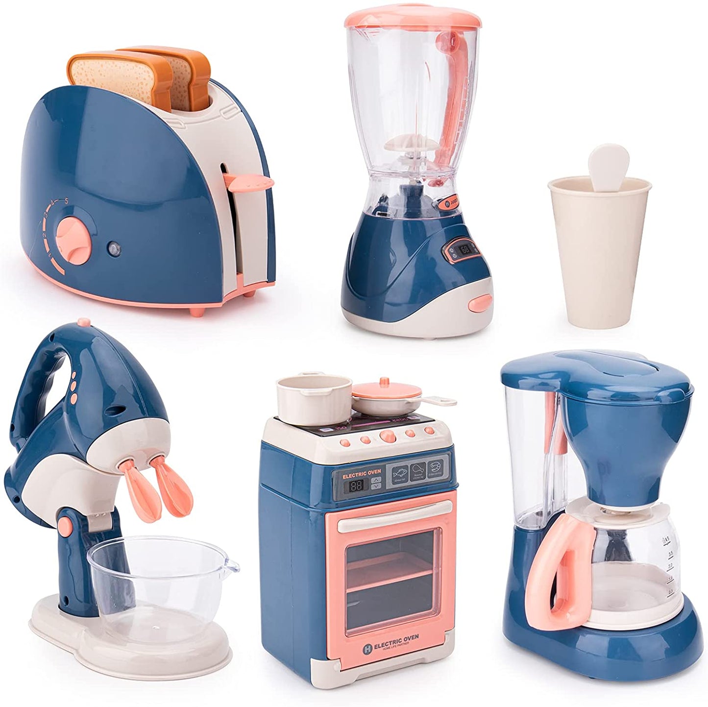 Mini Household Appliances Kitchen Toys, Pretend Play Set with Coffee Maker Blender