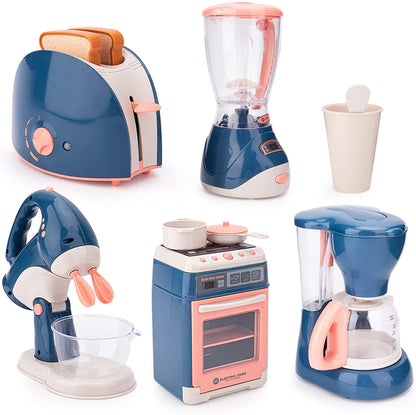 Mini Household Appliances Kitchen Toys, Pretend Play Set with Coffee Maker Blender