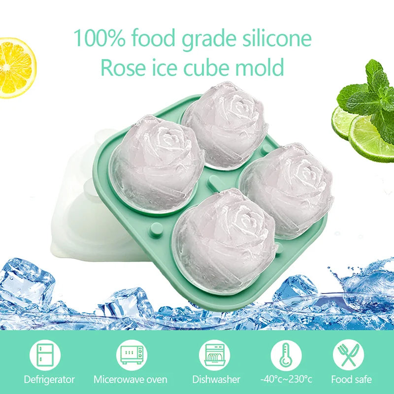 Forma de gelo em forma de rosa, cuvete de gelo em silicone de qualidade alimentar.