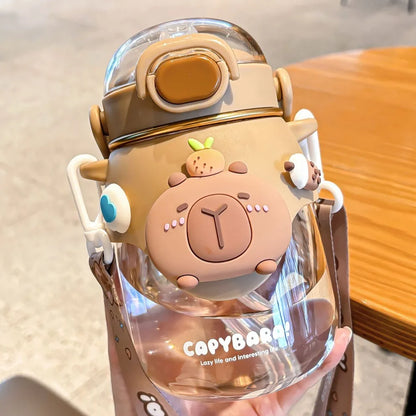 Garrafa de água de capivara de desenho animado kawaii de alta qualidade em plástico transparente