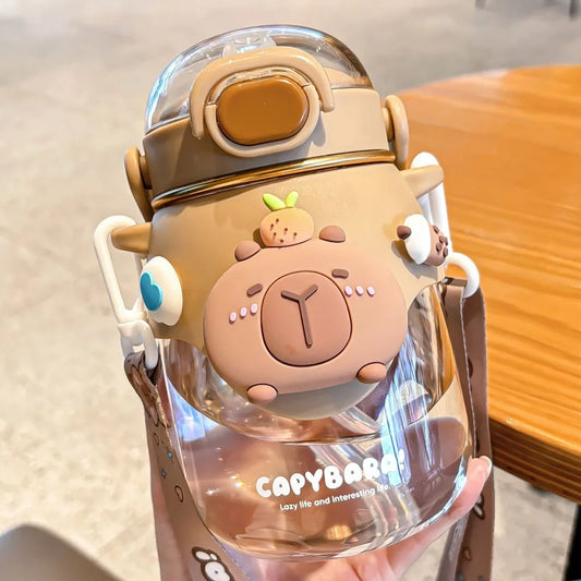 Garrafa de água de capivara de desenho animado kawaii de alta qualidade em plástico transparente
