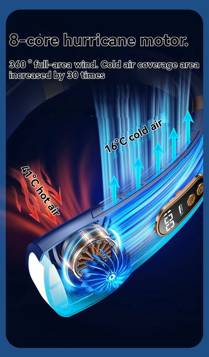 Portable Ice-Cooling Fan with LED Light, Silent Bladeless Halterneck Design