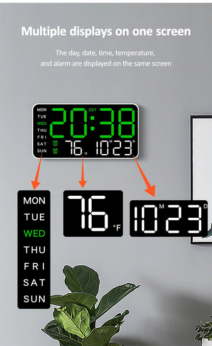 Large Digital Wall Clock Temp Date Week Display Remote Control USB