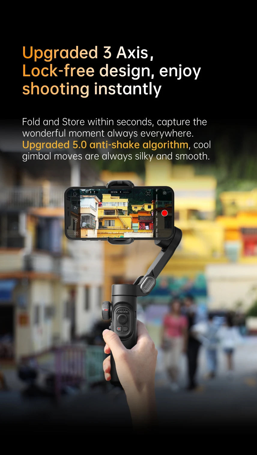 Estabilizador de cardán de mano de 3 ejes AOCHUAN SmartXE para teléfonos inteligentes para iPhone, Android, seguimiento facial con IA, TikTok, Vlog
