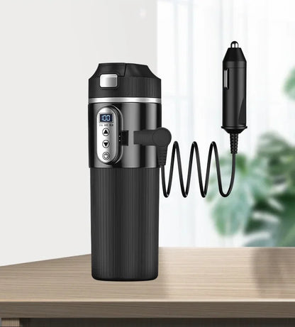 500ml Car Heating Cup Digital LCD Display Stainless Steel Electric Kettle Portable 12/24V