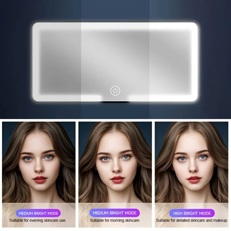 Car Sun Visor Makeup Mirror LED Light Touch Screen Adjustable Brightness Auto