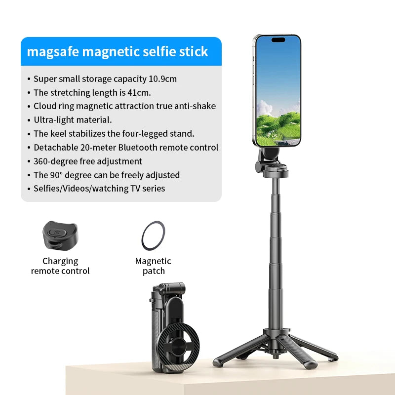 Magnetic Phone Holder 360° Rotation Pocket Selfie Stick With Bluetooth Remote