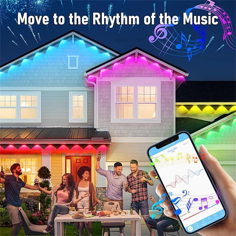 60M Smart RGB Eave Lights App & Remote IP67 Permanent Outdoor LED