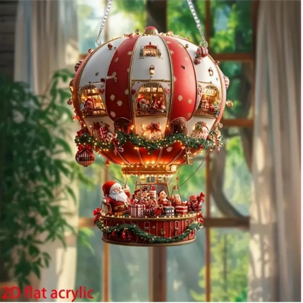 1Pcs Christmas Hot Air Balloon Santa Acrylic Hanging for Christmas New Year Party