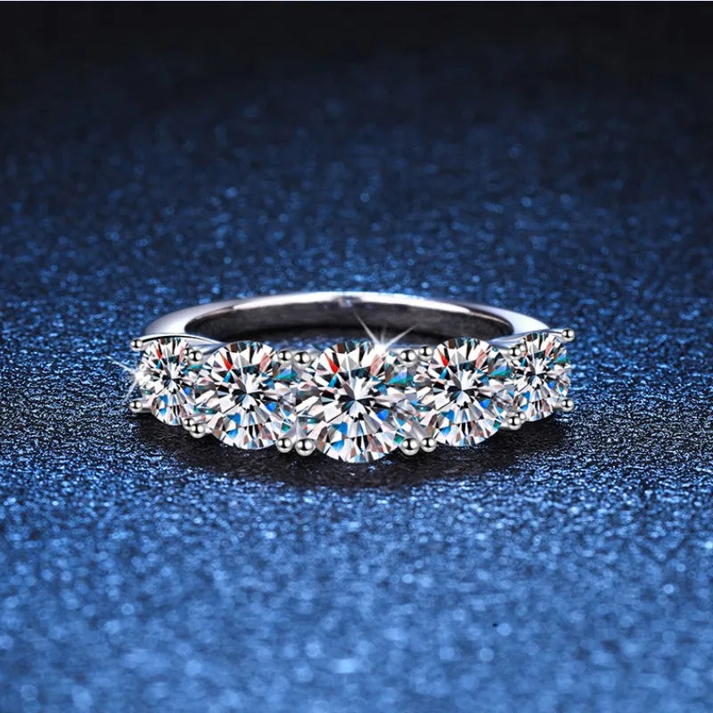 IOGOU Luxury 3.6CTTW All Moissanite Wedding Ring 5 Stone Sparkling Diamond