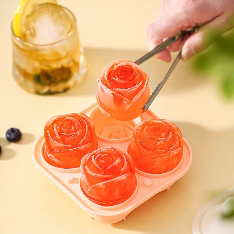 Forma de gelo em forma de rosa, cuvete de gelo em silicone de qualidade alimentar.