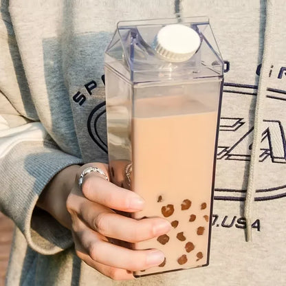 Vaso de agua con diseño de caja de leche transparente súper caliente de 500/1000 ml, estilo coreano
