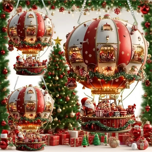 1Pcs Christmas Hot Air Balloon Santa Acrylic Hanging for Christmas New Year Party