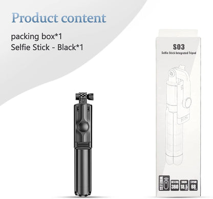 Trípode extensible 3 en 1 con Bluetooth, palo selfi con control remoto y luz de relleno portátil y plegable