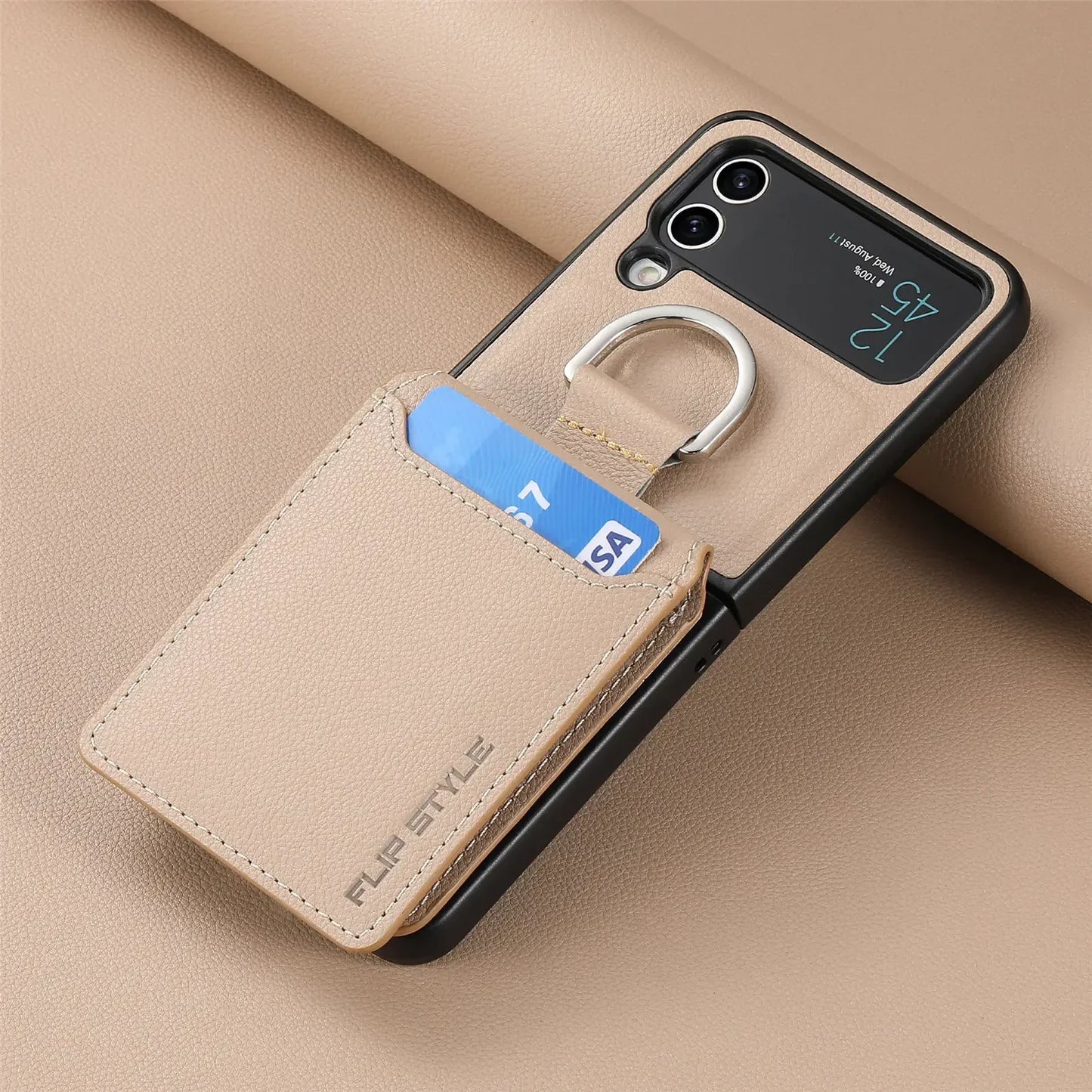 multifunction Card Slot Lychee leather Phone Case for Samsung Z Flip 6 5 4 3