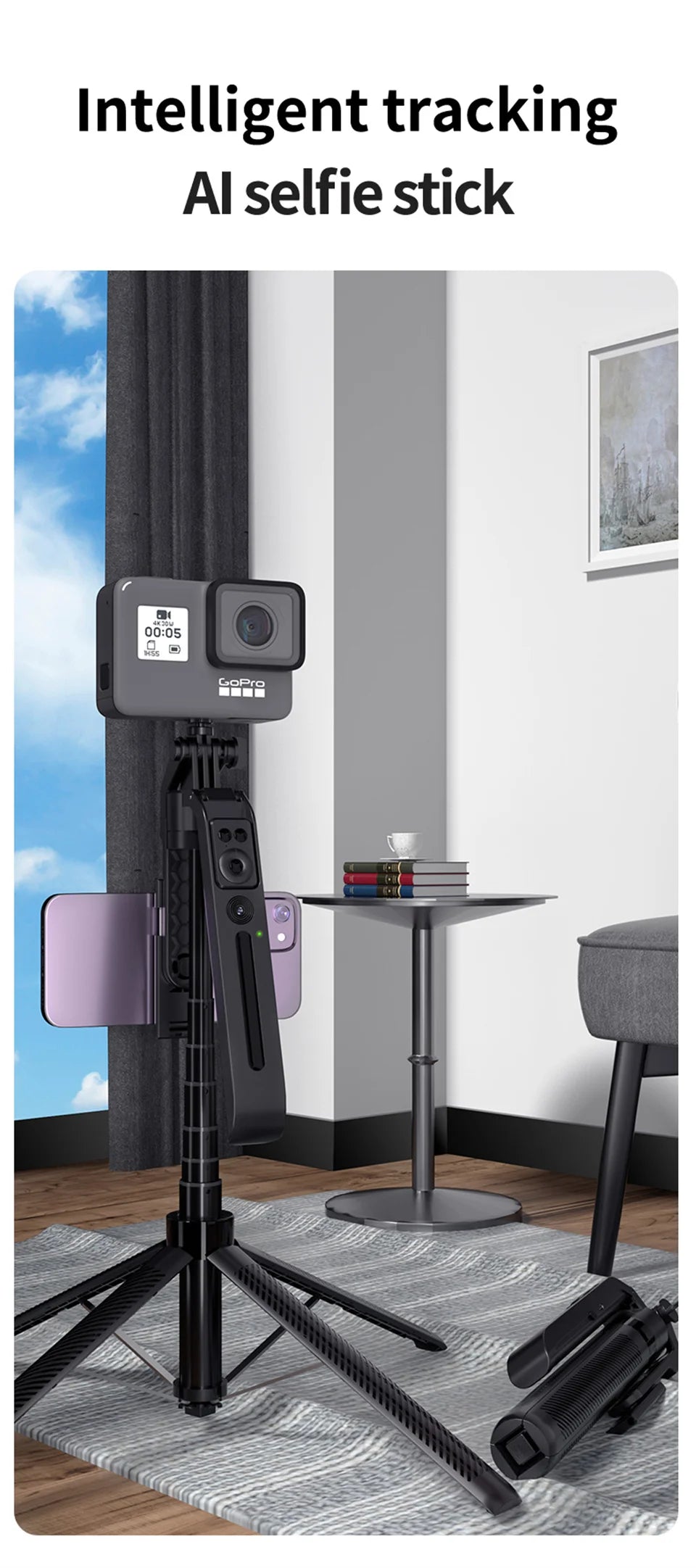 COOL DIER C12 AI Tracking gimbal Trípode Estabilizador de cardán Palo selfi inalámbrico plegable