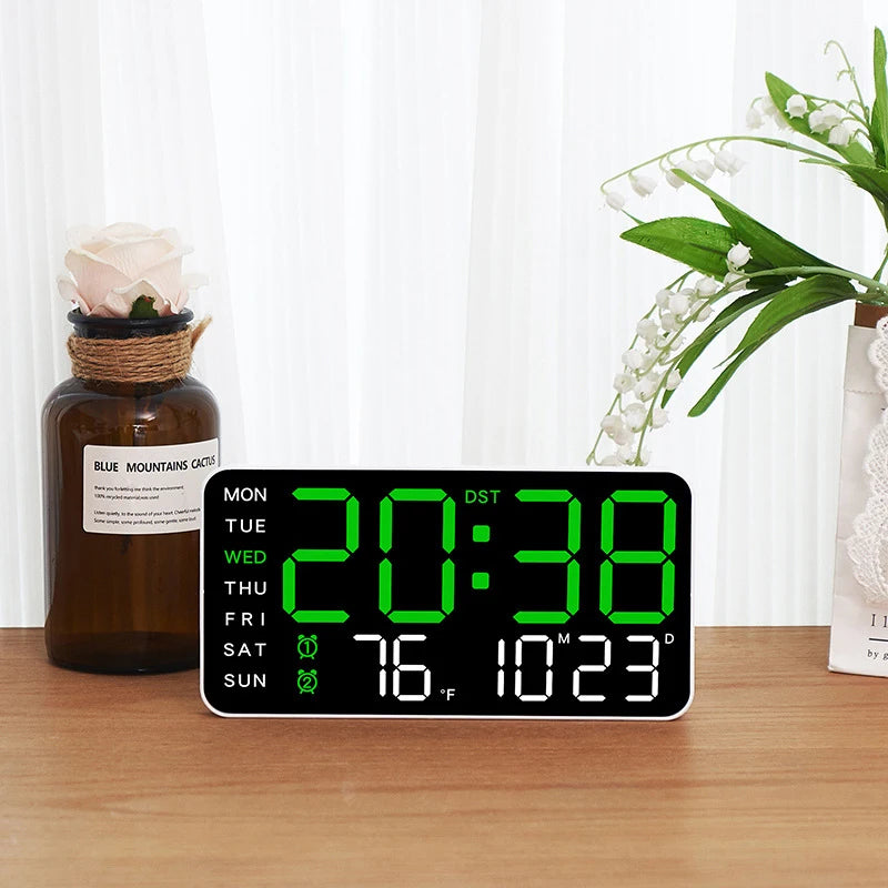 Large Digital Wall Clock Temp Date Week Display Remote Control USB