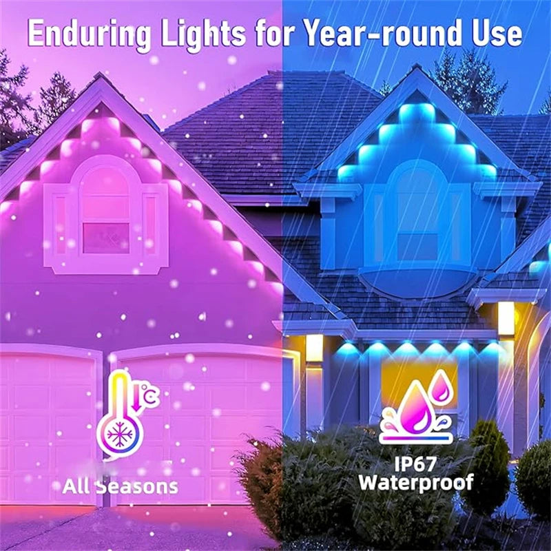 60M Smart RGB Eave Lights App & Remote IP67 Permanent Outdoor LED