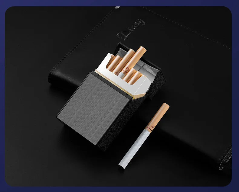 Estuche de cigarrillos 2 en 1, 20 cigarrillos, recargable por USB, electrónico, portátil, a prueba de viento