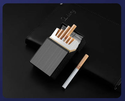 Estuche de cigarrillos 2 en 1, 20 cigarrillos, recargable por USB, electrónico, portátil, a prueba de viento
