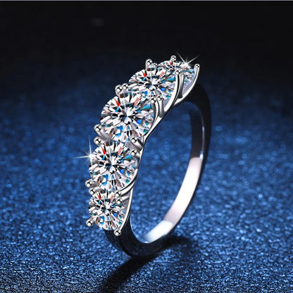 IOGOU Luxury 3.6CTTW All Moissanite Wedding Ring 5 Stone Sparkling Diamond