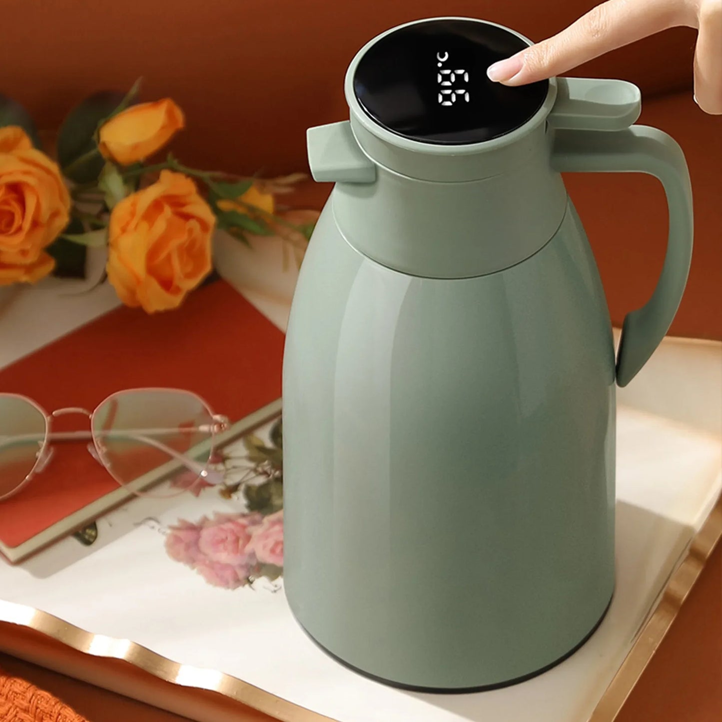 Hervidor térmico de cocina con pantalla digital para café, termo de vidrio de 1/1,3/2 l