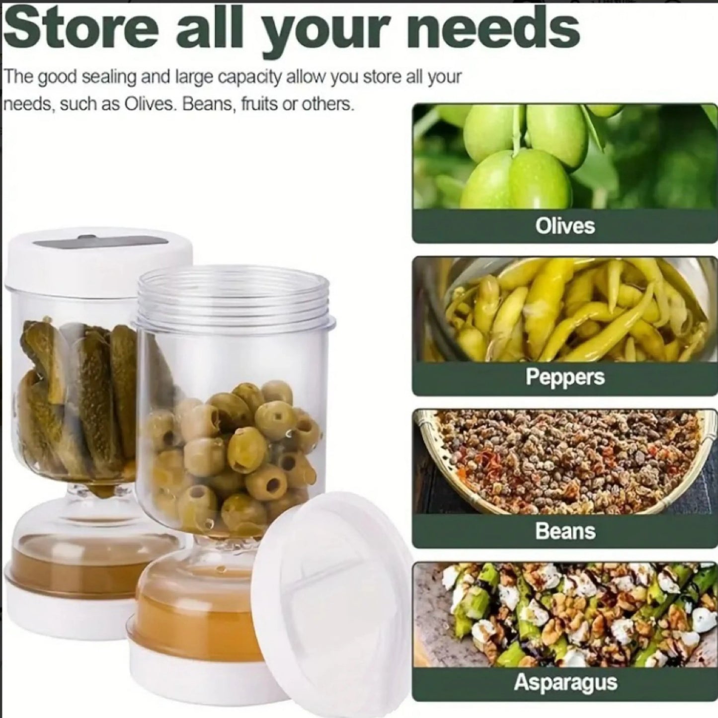 Olive & Kimchi Filter New Container Hourglass Jar With Filter Flip Pickle