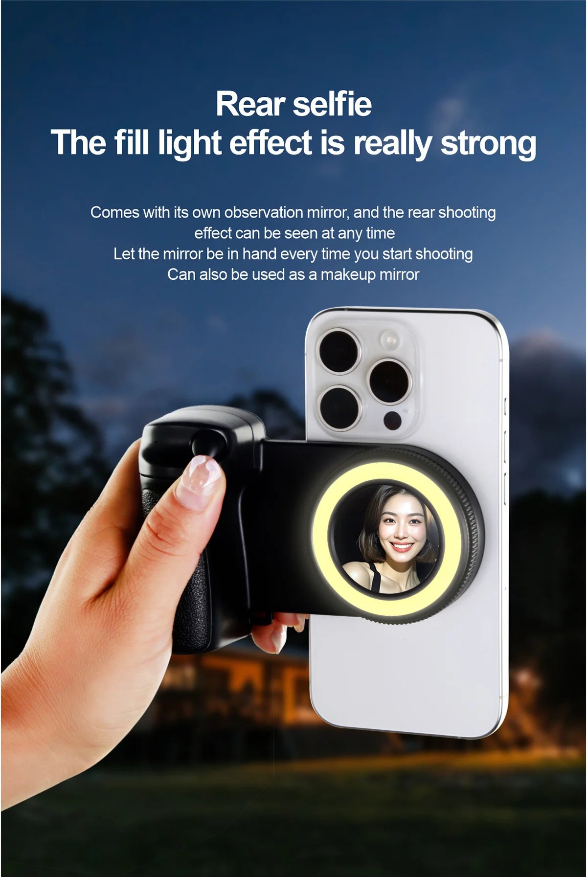 Empuñadura magnética para smartphone con control remoto Bluetooth desmontable de 30 m con luz de relleno, mango para selfis antivibración, soporte para fotos
