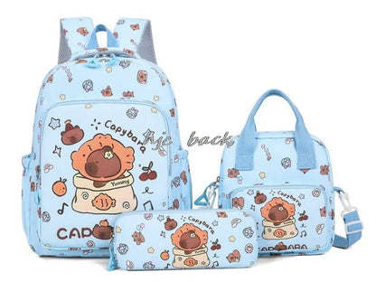 3Pcs/set Capybara Print Backpack Lunch Bag with Pencilcase Colorful Patterns Boys Girls
