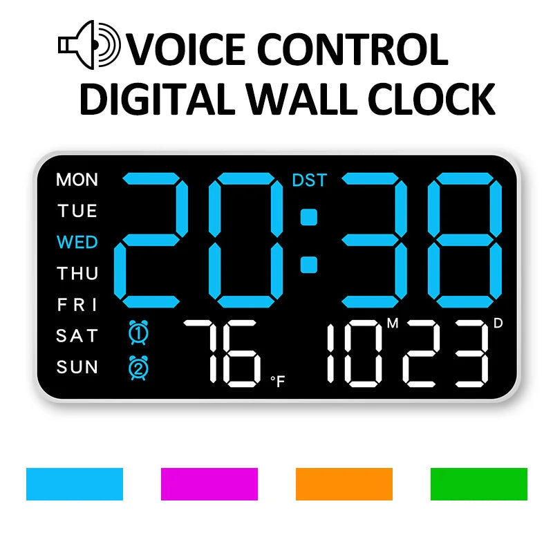 Large Digital Wall Clock Temp Date Week Display Remote Control USB